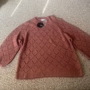 Mittoshop Women's Eyelet Knit Sweater - Brick Red